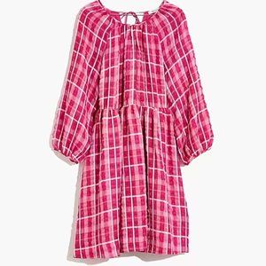 plaid shirred babydoll mini dress